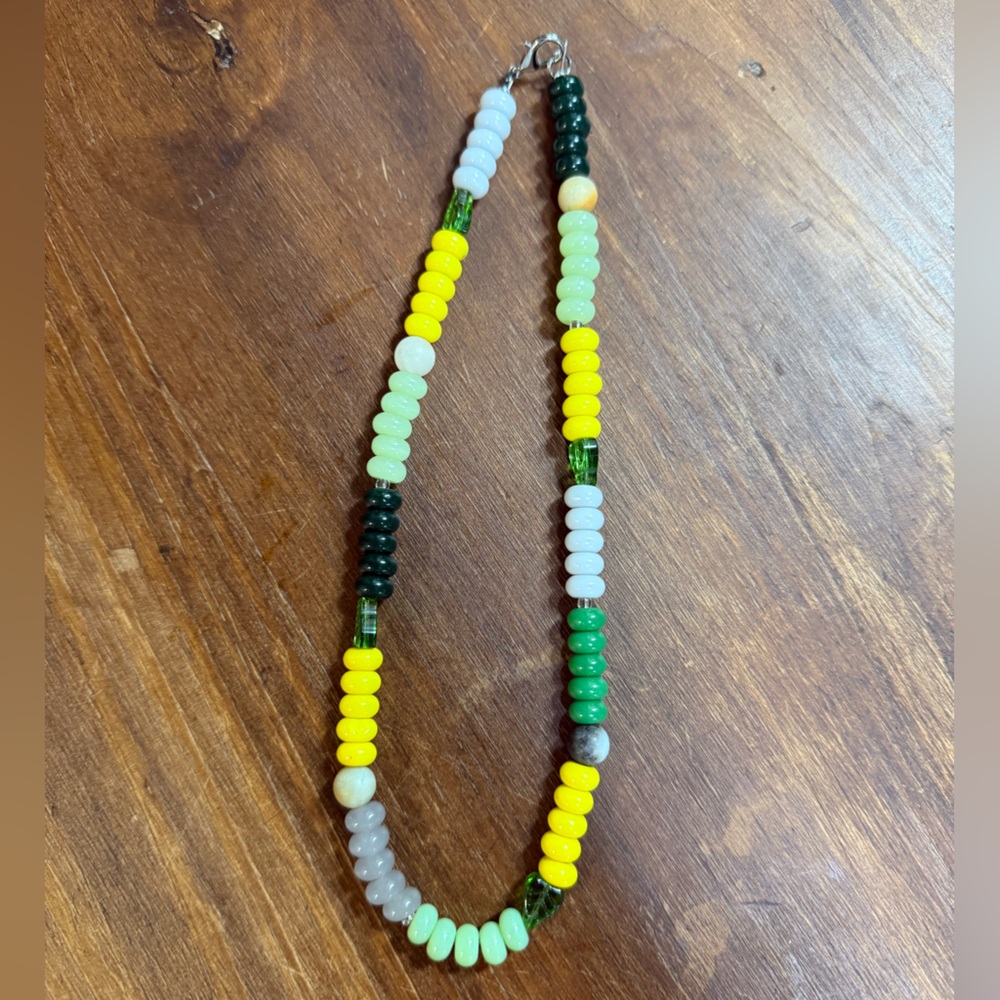 Colorful Green Glass Beaded Necklace